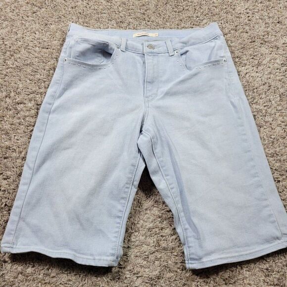 Levis Denim Shorts Womems 30 Bermuda Short Light Wash Denim Studded Pockets - Picture 1 of 8